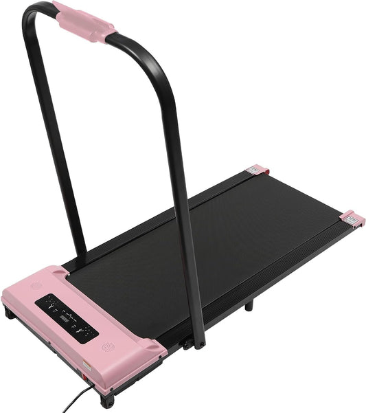 Intelligent Walking Path, Undertable Treadmill with Handle and LED Display, Surface 0.6 m², Foldable, 1-6 km/h Treadmill, Electric Training Device for Home, Office, Pink - QUORE