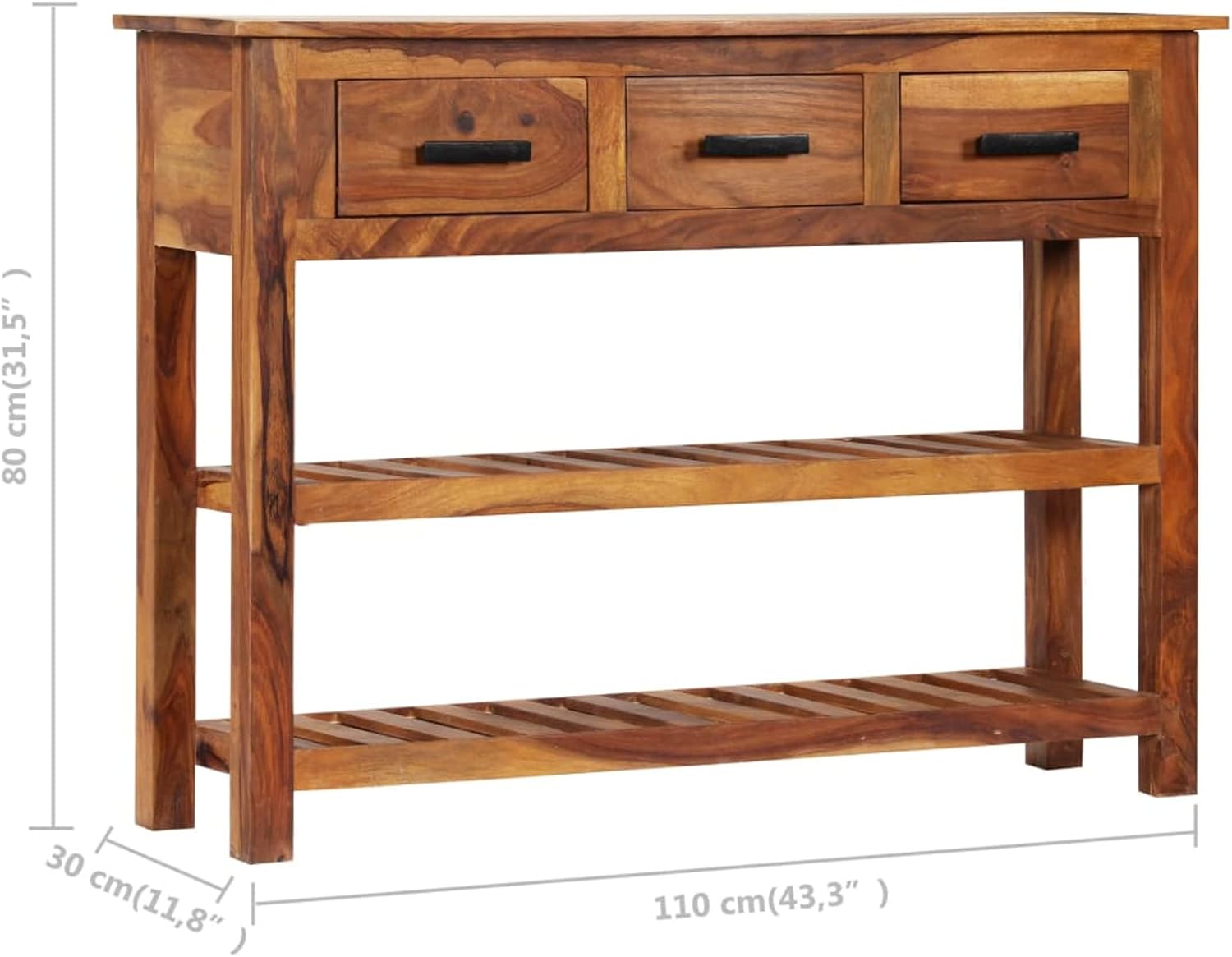 Gecheer Sideboard 3 Drawers, Chest of Drawers, Cupboard, Standing Cabinet, Sideboard for Living Room, 110x30x80 cm Solid Wood Acacia - QUORE