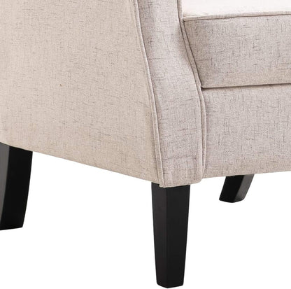 Beige Fauteuil – Relaxstoel – Leunstoel – Leesstoel – Lounge Stoel – Gestoffeerd – Stevig Eiken Houten Frame – Comfortabel Padded Zitvlak