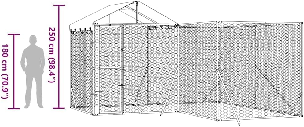 Buitenkennel – Hondenren – Dierenren – Buitenren – Kennel 4 x 4 x 2,5 m – Gegalvaniseerd Staal – Water- en UV-bestendig Dak