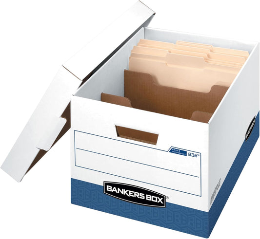 Bankers Box R-KIVE DIVIDERBOX Heavy-Duty opbergdozen met verdelers, FastFold, Lift-Off Deksel, Letter/Legal, koffer van 12 (0083601)