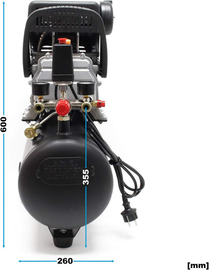 Luchtcompressor – Persluchtcompressor – Compressor – Bandenpomp – Sproeipistool – 24 Liter Luchtreservoir – Inclusief 13-Delige Persluchtset