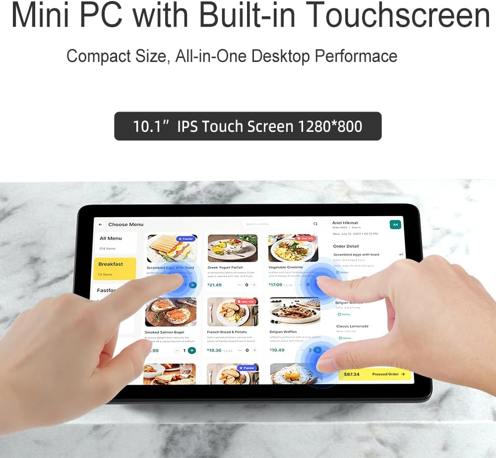 Computer Mini PC Mini Desktop Computers Win 11 Pro N5095, Touch Screen Mini PC 10.1 Inch with 8GB RAM, 128GB ROM, Dual 4K Display Output, HDMI, Dual Rs232, WiFi 5.0, BT 5.0, Type-C - QUORE