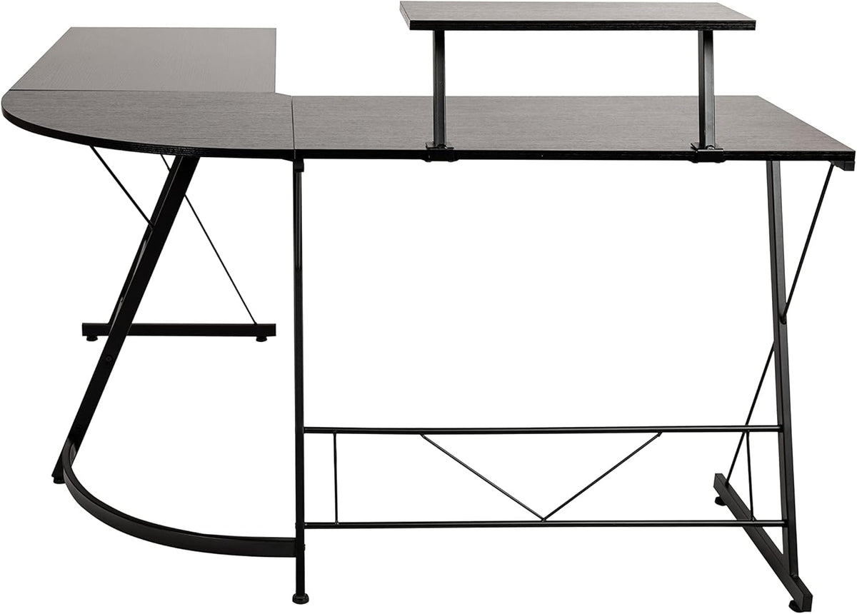 Flash Furniture Hoekbureau - zwart/zwart ruimtebesparend L-vormig gamingbureau met monitorplank - 72' 2-laags computerbureau, thuiskantoor hoekbureau, eenvoudig te monteren