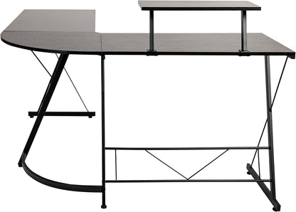 Flash Furniture Hoekbureau - zwart/zwart ruimtebesparend L-vormig gamingbureau met monitorplank - 72' 2-laags computerbureau, thuiskantoor hoekbureau, eenvoudig te monteren