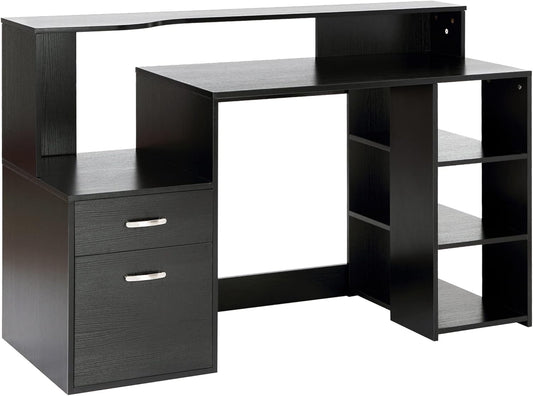 HOMCOM desk with shelf computer desk with table top for printer tray MDF metal black 137 x 55 x 92 cm - QUORE