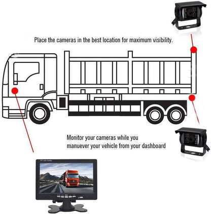 12V-24V 4Pin Omkeren Backup Achteruitrijsysteem 7 inch TFT LCD HD Monitor met Zonnescherm Beugel 2x 18LEDs IR Nachtzicht Waterdichte Reverse Camera voor RV/Bus/Trailer/Truck