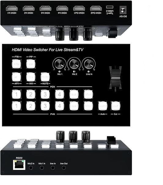 4K Mixer Video Multiformat Switcher, 4 Channel Multi Camera Adem Mini Pro Live Stream Deck voor Live Broadcast Streaming Production Video Mixer Switcher Station Type C Record