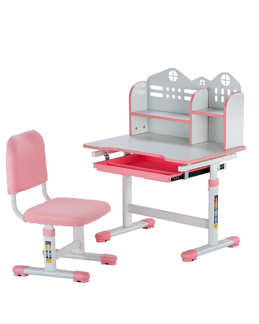Kinderbureau – Kindertafel – Kinderstoel – Studiehoek – Kindermeubel – In Hoogte Verstelbaar – MDF En Stalen Frame