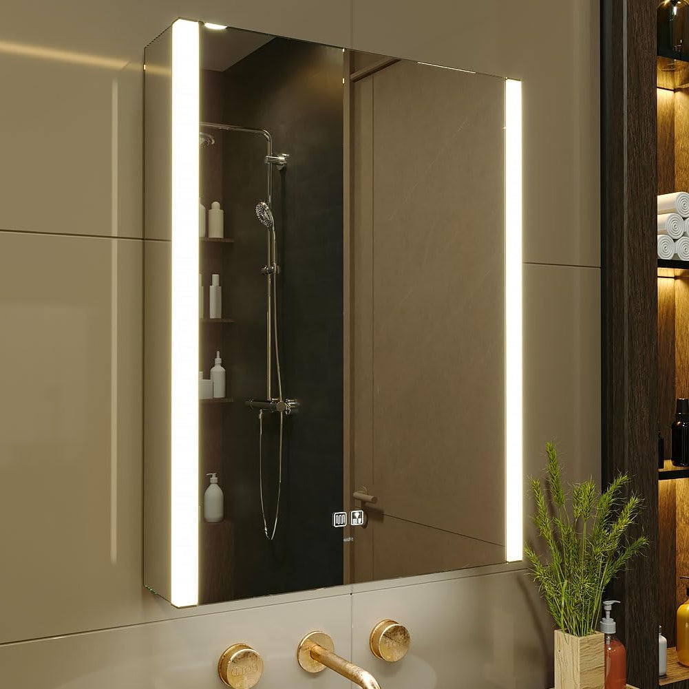 Badkamerspiegel – Spiegelkast – Spiegelwandkast – Led Spiegel – Badkamerkast – Verlichte Spiegelkast – Dimbaar Licht & Anti-Condens – 55x70 cm – USB Stopcontacten - QUORE