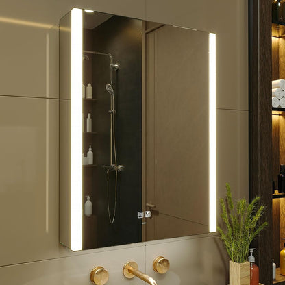 Badkamerspiegel – Spiegelkast – Spiegelwandkast – Led Spiegel – Badkamerkast – Verlichte Spiegelkast – Dimbaar Licht & Anti-Condens – 55x70 cm – USB Stopcontacten - QUORE