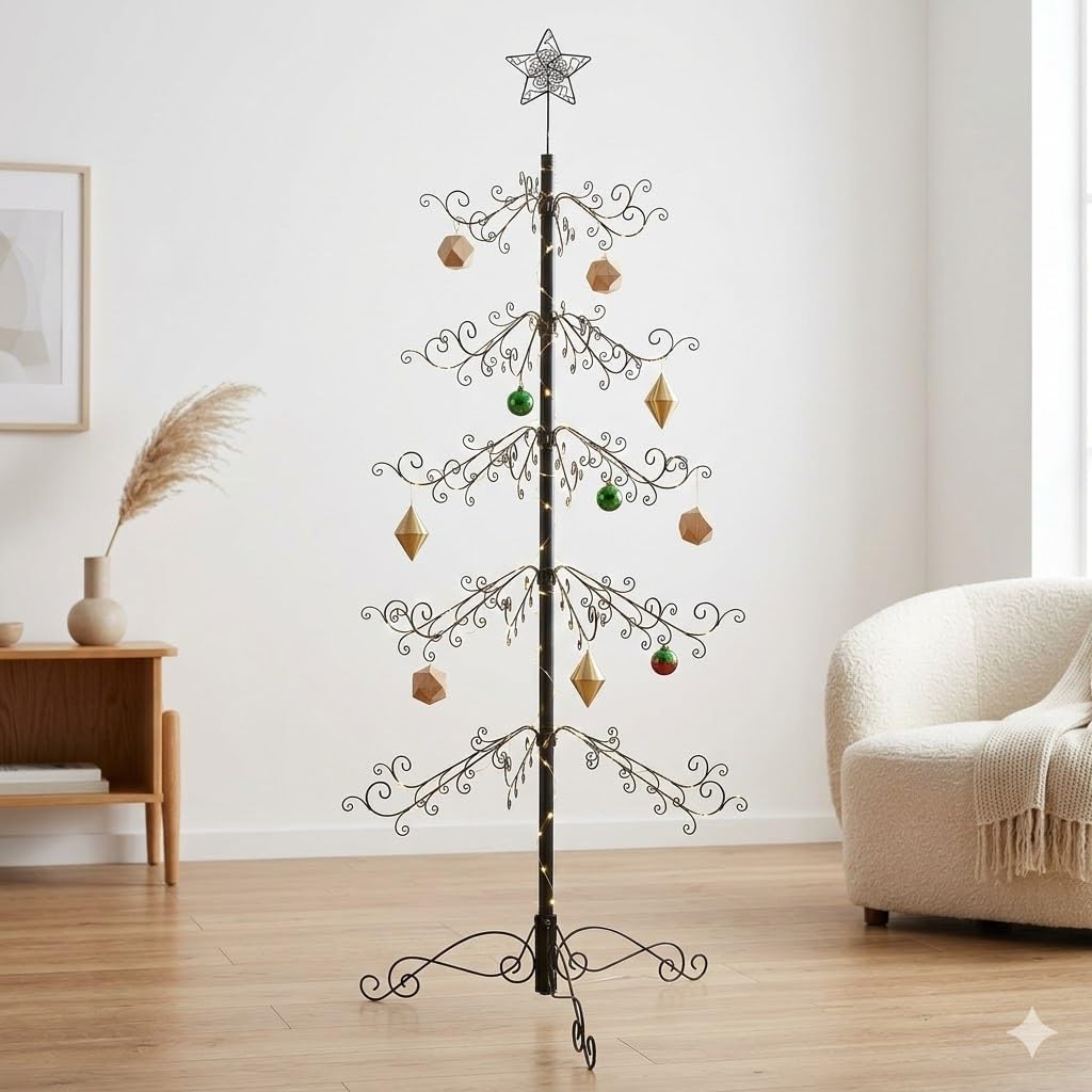 Metalen Decoratieboom – Ornamentenstandaard – Ornament Display Boom Stand – Kersthanger Houder – Decoratiestandaard – 213 Cm Hoog – 174 Haken – Zwart