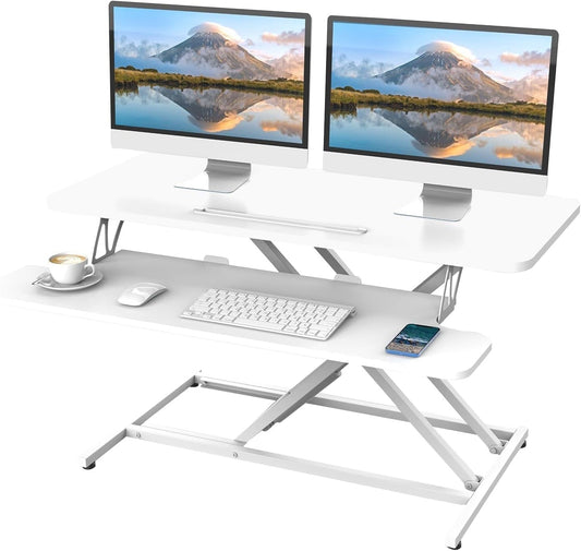 Zitsta Bureau Verstelbaar – Zit-Sta Bureau – Bureau Converter – Elektrisch Bureau – Hoogteverstelbaar – Bureaublad 91 x 40 cm – Verticale Snelle Verstelling - QUORE