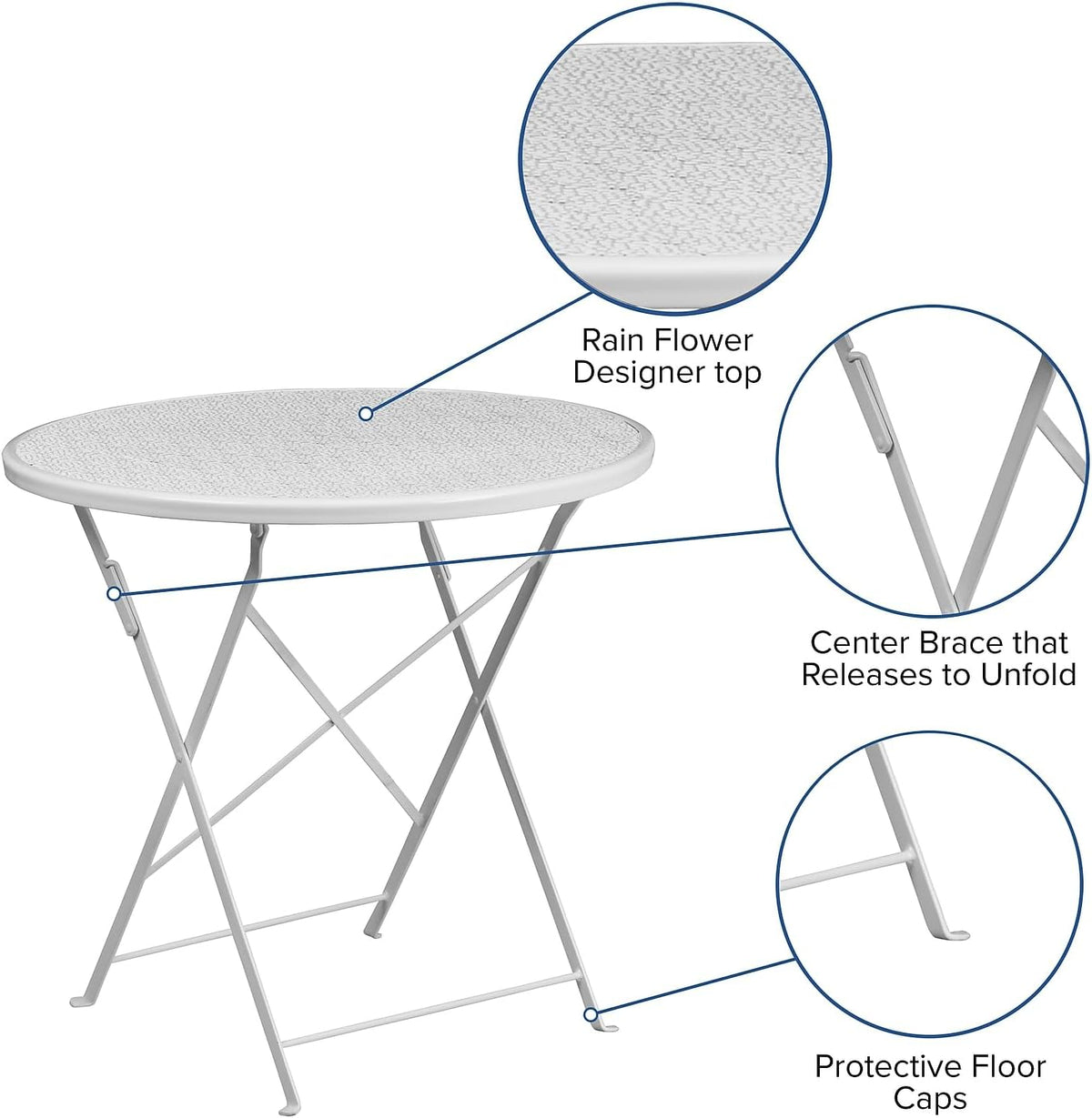 Flash meubel 76,2 cm rond Indoor Outdoor Staal Folding Patio Tafel modern 30'W x 30'D x 28'H wit