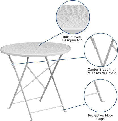 Flash meubel 76,2 cm rond Indoor Outdoor Staal Folding Patio Tafel modern 30'W x 30'D x 28'H wit