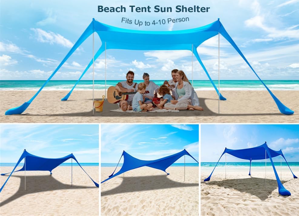 Beach Tent Canopy Sunscreen 10x10 FT Anti-UV Portable Umbrella (Blue, XL)