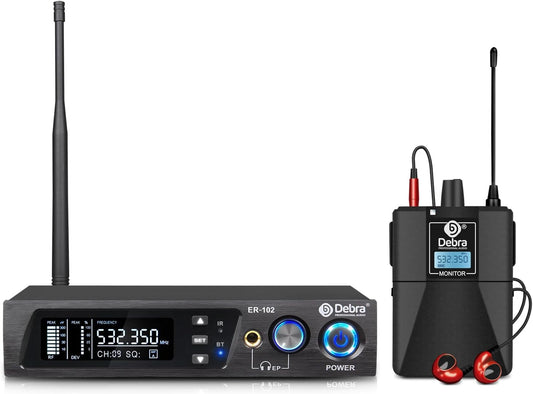D Debra PRO ER-102 UHF Draadloze In-ear Monitor - Enkel Kanaal met Zender & Ontvanger voor Podium, Studio, Muzikanten (1 Bodypack)