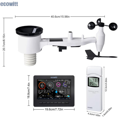 Ecowitt HP2551 Draadloos wifi-weerstation, digitale weersvoorspelling met TFT-scherm, regenmeter, anemometer, zonnestraling, zonne-energie, ecosysteempoort