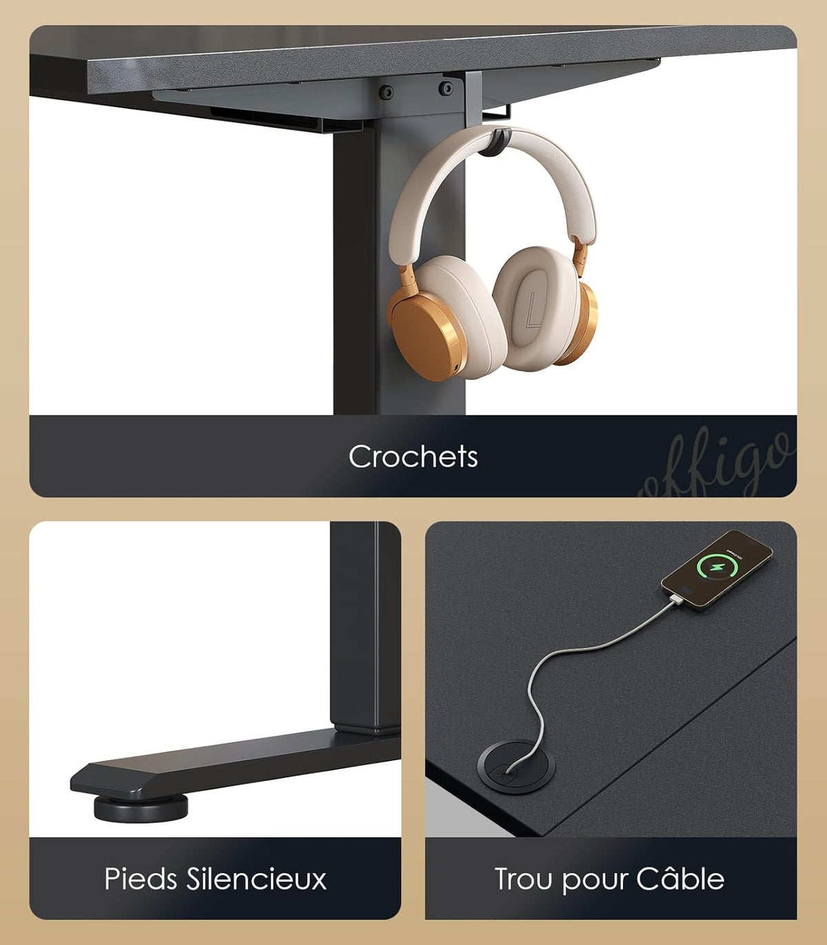 OffiGo in Hoogte Verstelbaar Bureau, 160 cm Elektrisch Bureau, Ergonomisch Bureau met Geheugenfunctie, Hoogte Verstelbaar Gaming Bureau, Modern Computerbureau Voor Thuis, Zwart