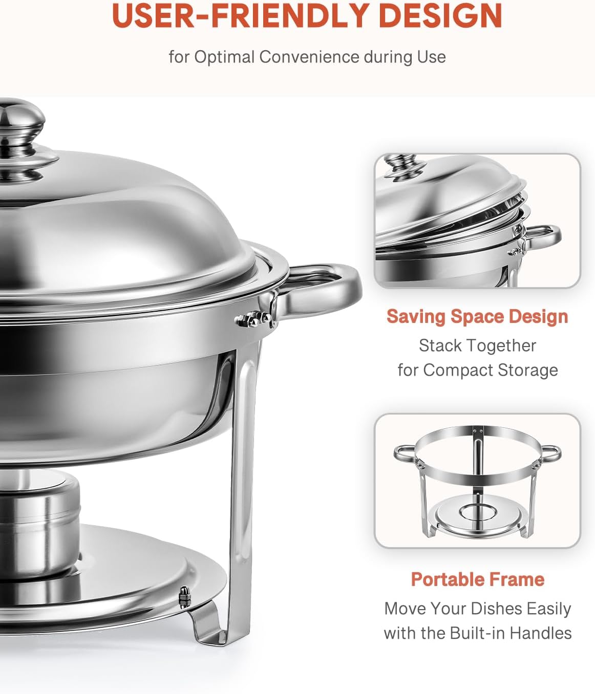 Wilprep Chafing dish rond 5 liter, Buffet set van 4, RVS voedselwarmer kit, Bain Marie Ø 34 cm met brandpasta houders, voor restaurant catering partijen bruiloften picknicks feest