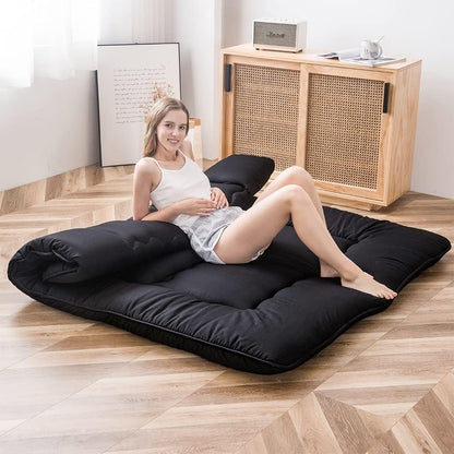 MAXYOYO Futon Floor Mattress, Japanese Floor Mattress, Futon, Foldable, 1 Seater, Quilted Mattress for Guest Travel and Camping(Black,150x200cm)