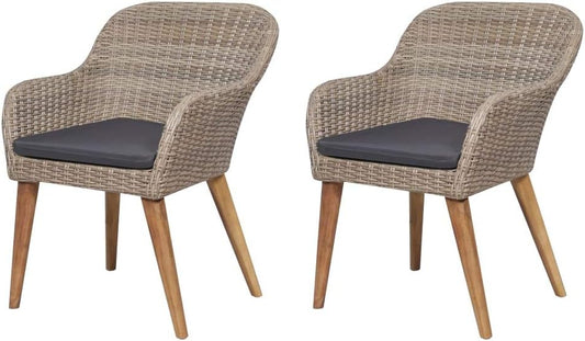 Tidyard garden chair with cushions 2 pieces, chair size: 56 × 60 × 82 cm (W × D × H), removable, washable cushion covers poly rattan brown - QUORE
