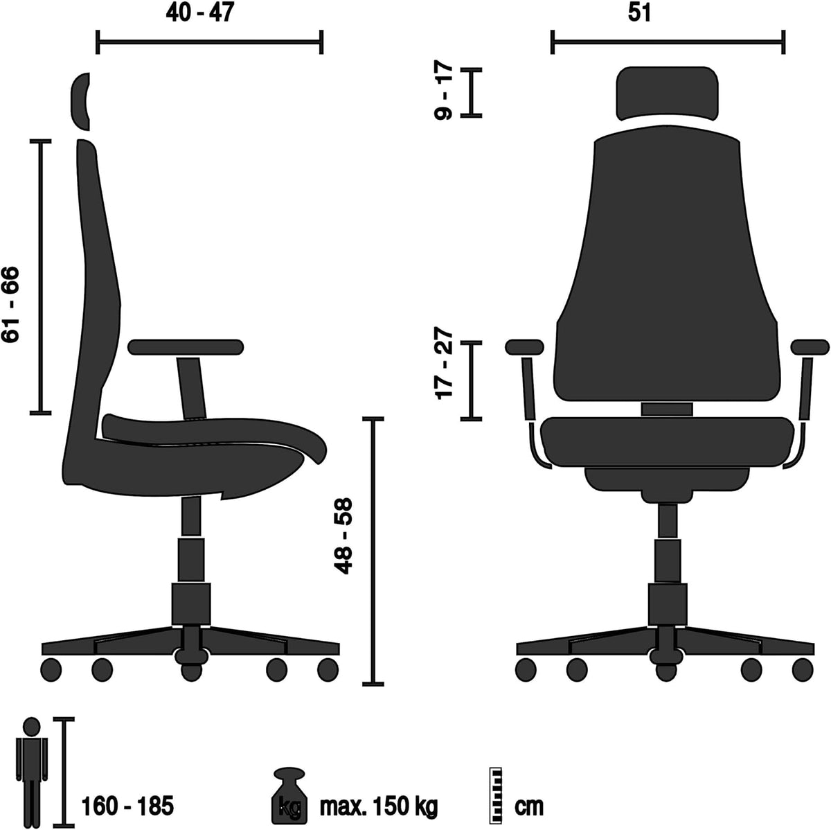 hjh OFFICE Bureaustoel ERGOHUMAN Plus LEGPRO I hoogwaardige bureaustoel met ergonomische rugleuning, zwart, 652298