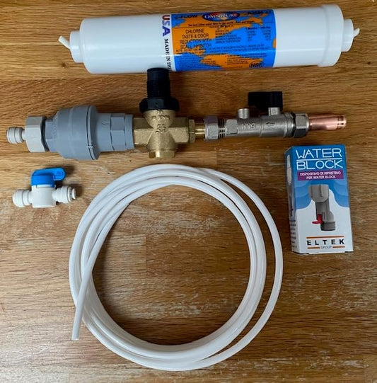 Cool Products Mains Fed Water Cooler Installatierail (POU) - Installatiekit met DCV, Waterblok en Reset-apparaat, Drukreducerende Klep, Uitgeschakeld, Waterfilter en 1/4" OD-buis