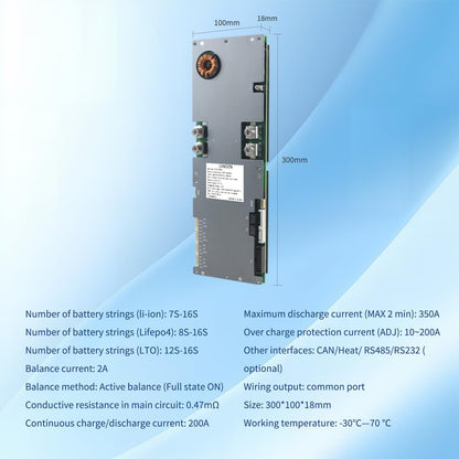 PB1A2A Smart Active Inverter BMS met smartphone-app-bediening voor Li-ion NCM LFP LiFePo4 LTO batterijbeheersysteem 7S naar 16S 48V 51.2V 100A 150A 200A Home Energy BMS (PB2A16S200A)