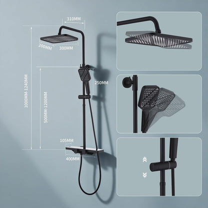 Douchepakket – Regendouche – Thermostaatkraan – Handdouche – Douchecombinatie – Zwart Design – Glazen Plank 40x10 cm – 38°C Veiligheidsstop