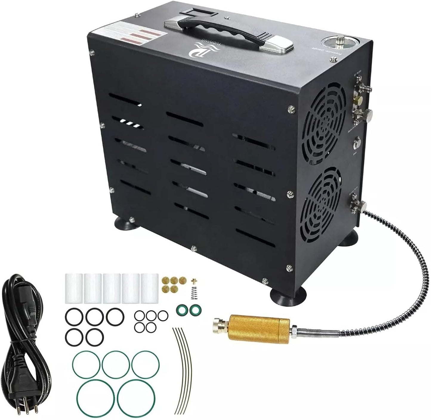 TUDIVING-4500Psi/300Bar Duikcompressor, 800W Dual-Cylinder PCP Luchtcompressor, Auto Stop Hogedrukcompressor, Duikcompressor voor het vullen van een 2L Duikfles