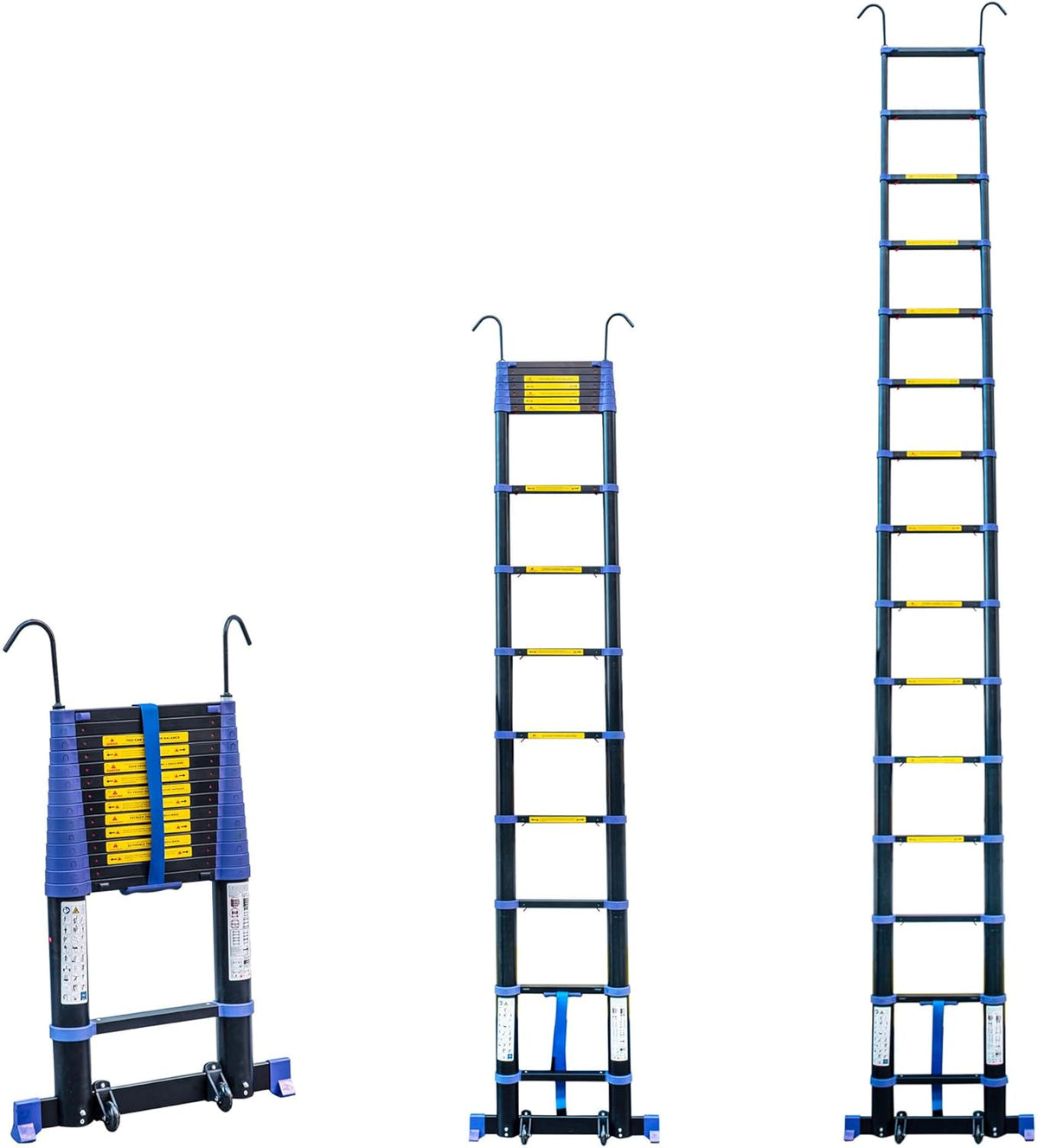 Telescopische ladder, 4,4 m, aluminium, opvouwbaar, uittrekbaar, multifunctioneel, werkhoogte max. 5,3 m, afneembare haken