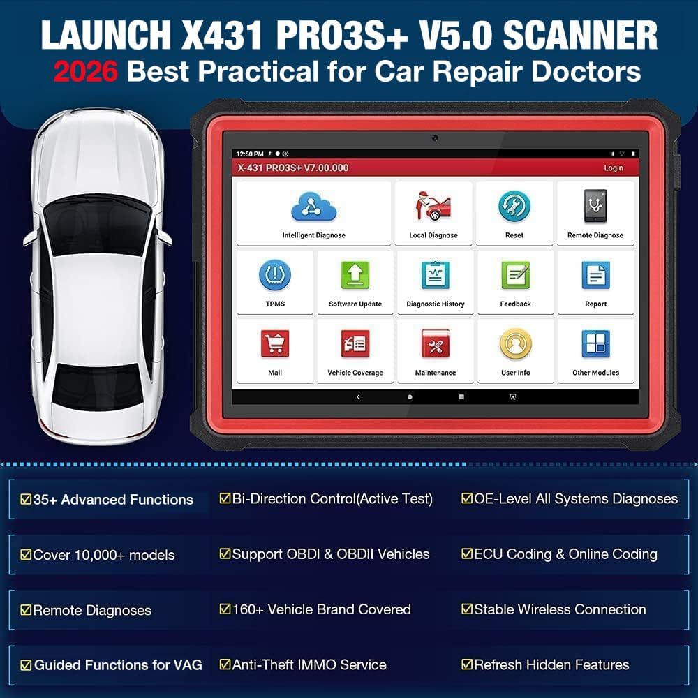 OBD2 Diagnoseapparaat – Autodiagnose Tool – OBD Scanner – Motorcode Lezer – Foutcode Uitlezer – Bidirectionele Tests – ECU Codering – 35+ Resetfuncties