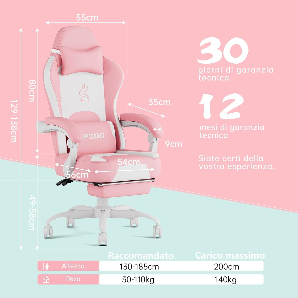 Roze Gamingstoel – Bureaustoel – Gamelounge Stoel – Computestoel – Kinderstoel – Ergonomisch Met Voetensteun – Ademend Technisch Leer