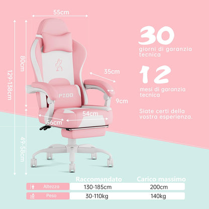 Roze Gamingstoel – Bureaustoel – Gamelounge Stoel – Computestoel – Kinderstoel – Ergonomisch Met Voetensteun – Ademend Technisch Leer