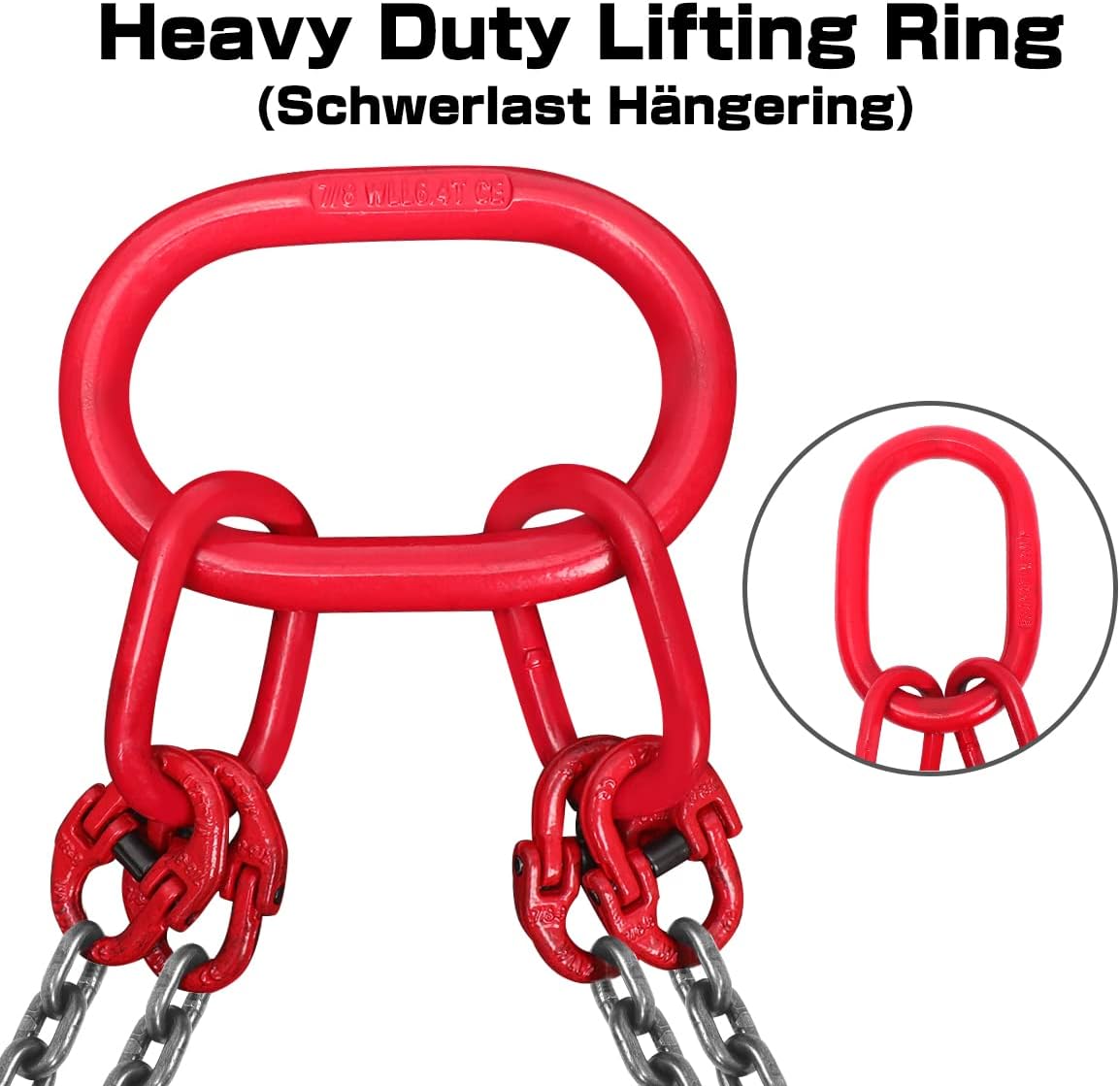 G80 Kettinghanger voor zware belasting, mangaanstaal, 4 strengen voor het heffen, met 6,4 T draagvermogen (8 mm x 1,45 m)
