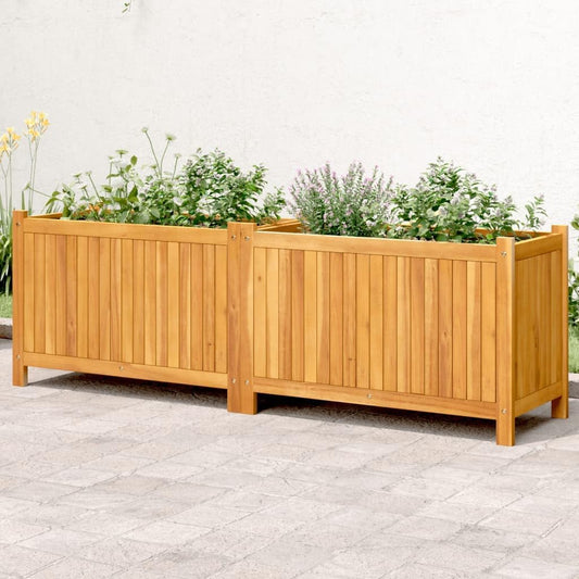 Planter with lining, 153 x 38.5 x 50 cm, solid acacia wood, flower box on legs, planter with grid, planter, patio - QUORE