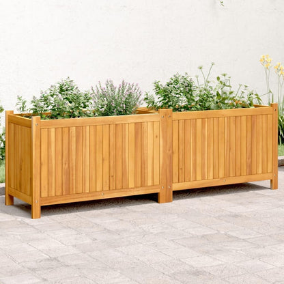 LAPOOH Tuinplantenbak met voering 153x38,5x50 cm massief hout acacia, tuinplantenbak, tuinplantenbak buiten, plantenbak-366442 - QUORE