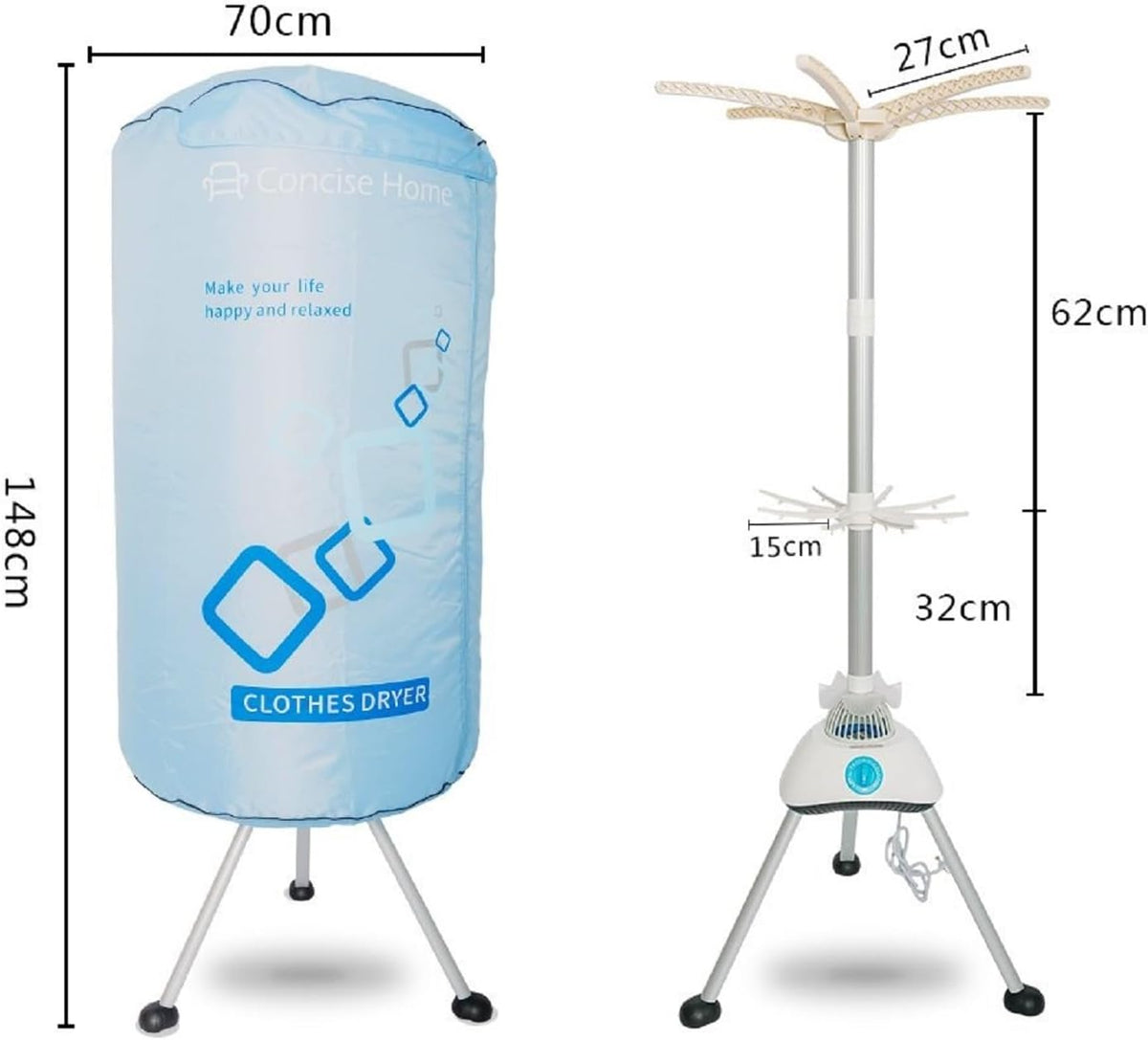 Draagbare Elektrische Wasdroger – Warme Luchtdroger – Tumble Dryer – Droogrek – Kledingdroger – 1000 W Krachtige Motor – 10 kg Capaciteit Met Dubbele Aluminiumlegering