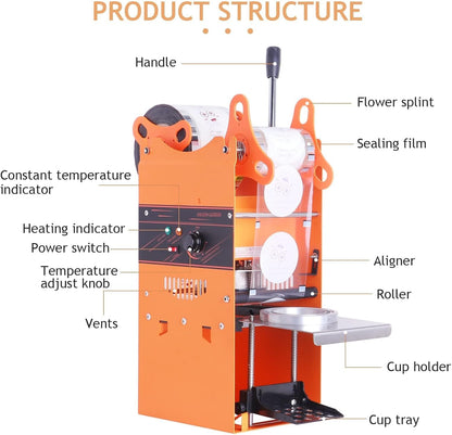 YJINGRUI Bekerzegelmachine, commerciële handmatige Bubble Tea Cup Sealer voor 90/95/70/75 mm diameter kopjes 300-500 kopjes/uur (sealing machine)