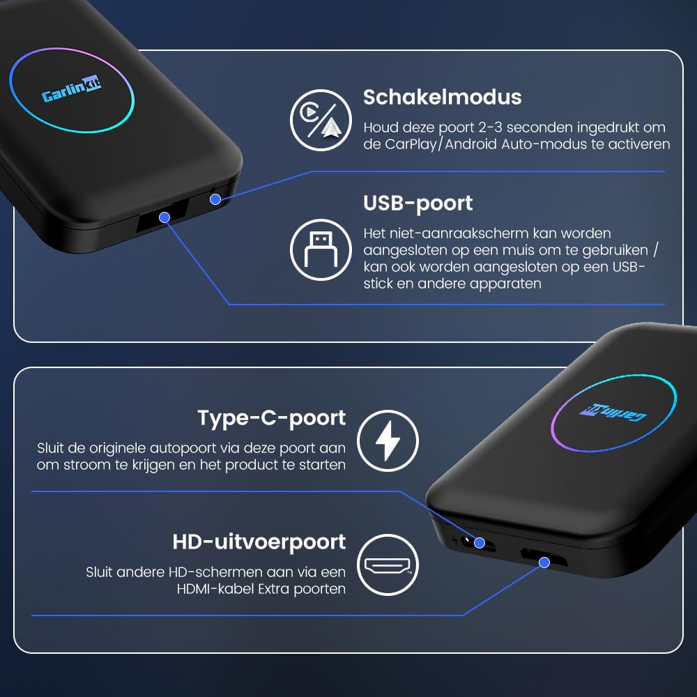 3-in-1 Auto Multimedia Adapter – Draadloze CarPlay Adapter – Android Auto Ontvanger – Auto Video Streaming – HD Video Output – Draadloze Verbinding – Plug & Play Installatie