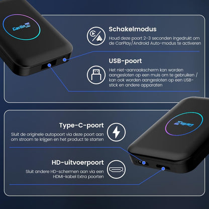 3-in-1 Auto Multimedia Adapter – Draadloze CarPlay Adapter – Android Auto Ontvanger – Auto Video Streaming – HD Video Output – Draadloze Verbinding – Plug & Play Installatie
