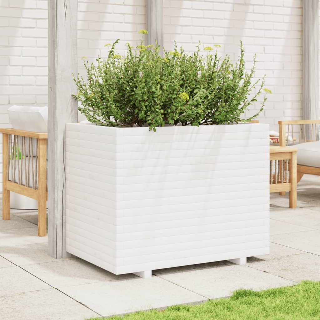 White Flower Box 90 x 60 x 72 cm Solid Pine Wood Flower Box on Legs Trellis Planter Patio - QUORE