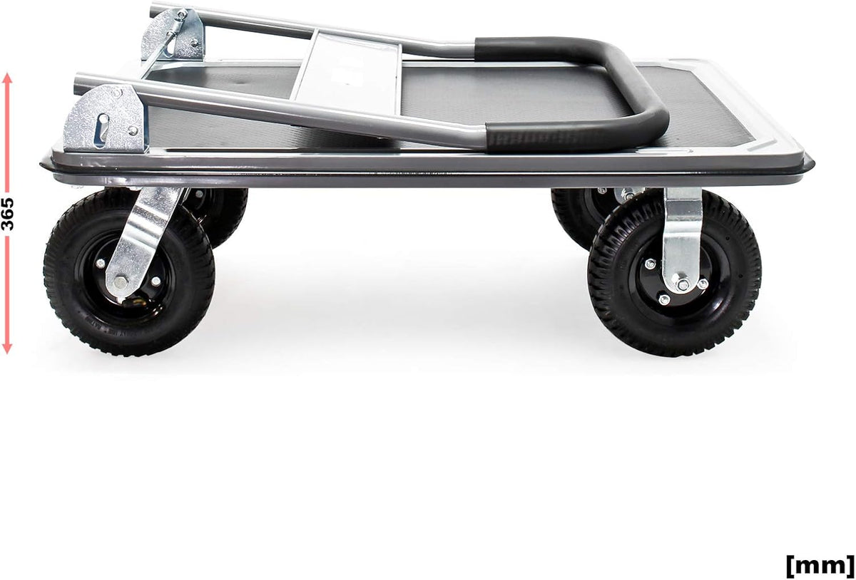 Wiltec Platform trolley up to 300 kg platform truck with robust pneumatic tyres and folding handle, flexible magazine trolley 89x61x98 cm with side protection and non-slip