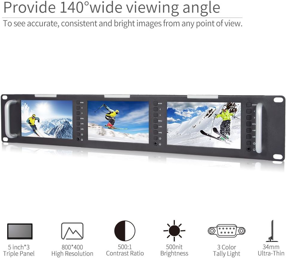 FEELWORLD T51-H Triple 5 inch 2RU Broadcast Rack Mount Monitor LCD 800 × 400 HDMI AV ingang en uitgang