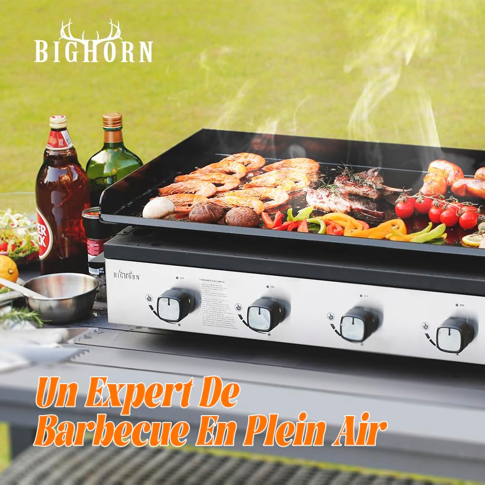 BIGHORN Plancha Grill - Gasbarbecue – Tabletop – Draagbaar – 4 Branders