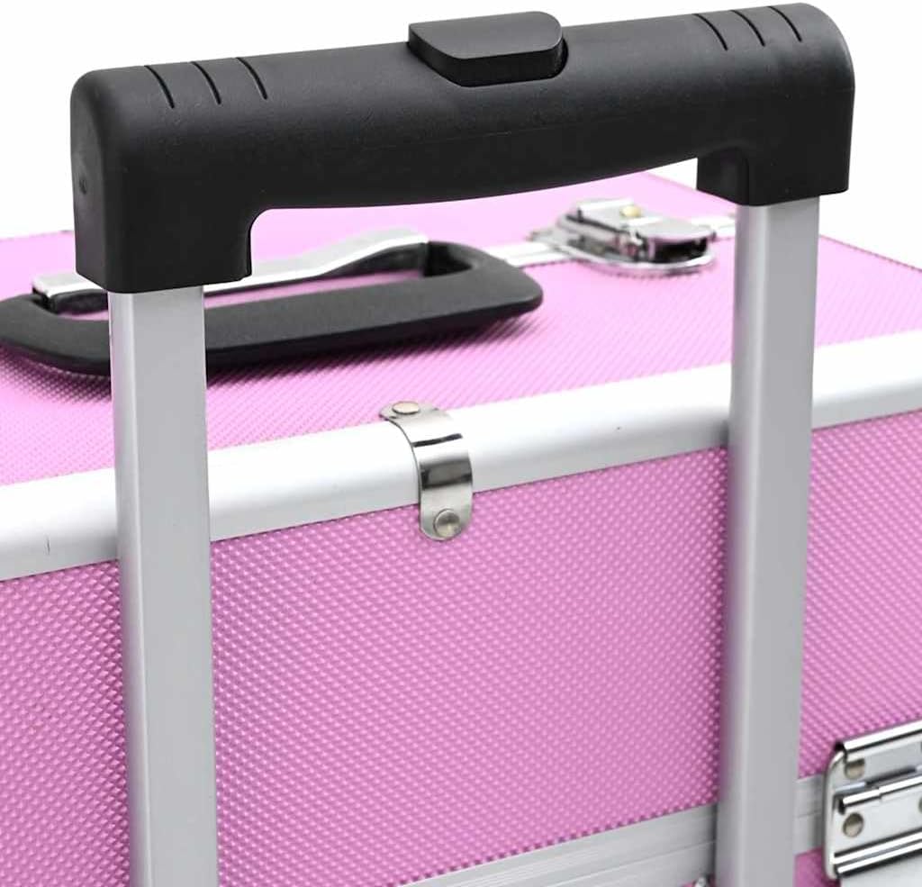 vidaXL Make-Up Trolley Aluminium Roze Koffer Opmaaktrolley Cosmeticatrolley