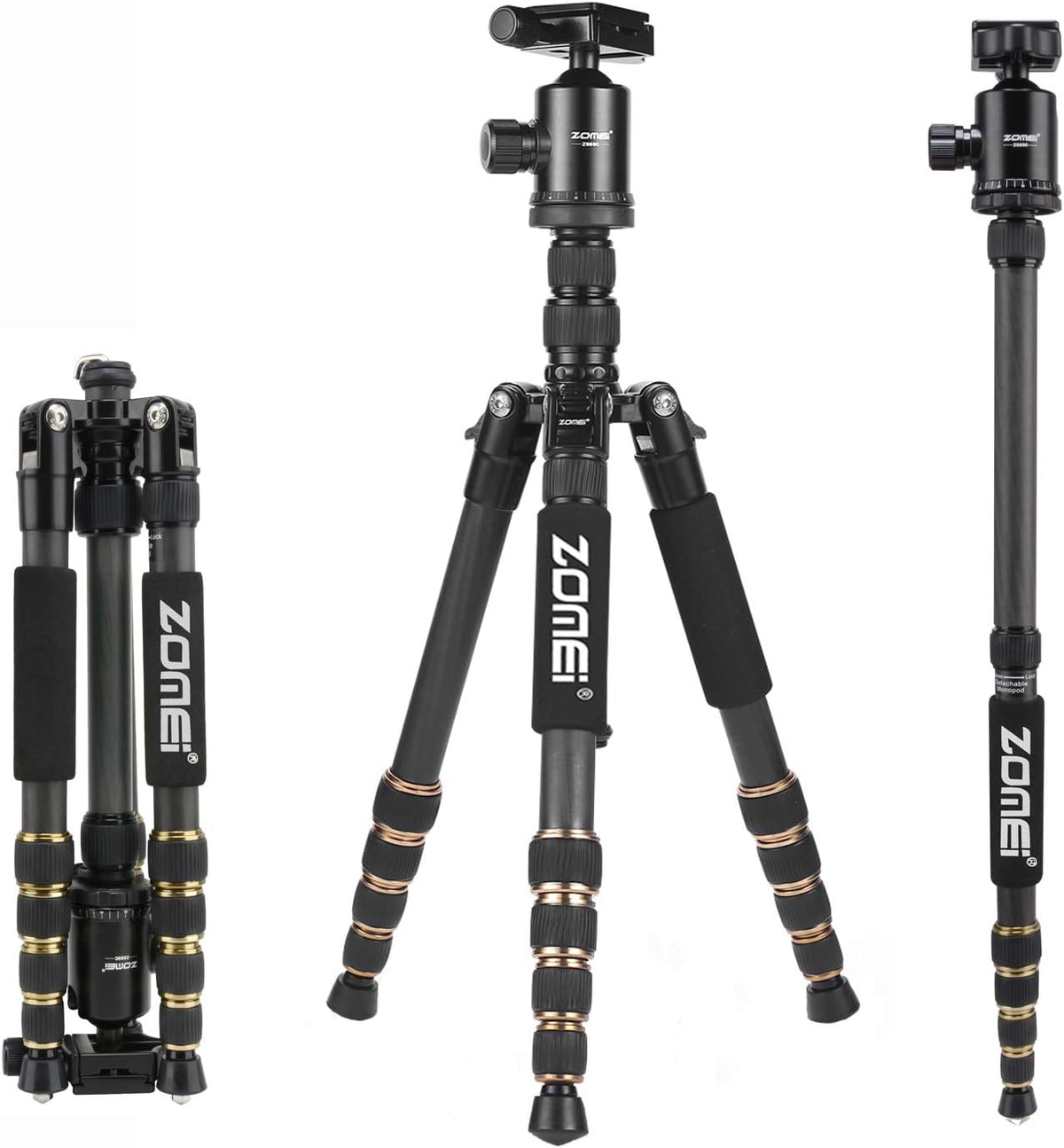 ZOMEi Camerastatief Z669C 151 cm met kogelkop van koolstofvezel carbon, professioneel lichtgewicht statief, reisstatief, monopod