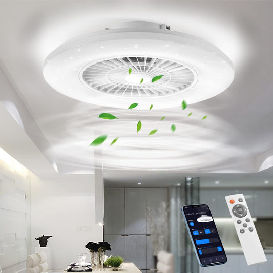 Intelligente led-plafondlamp met ventilator, plafondventilatorlampen, traploze instelling van de windsnelheid, continu dimmen, moderne ventilatorverlichting 60 cm