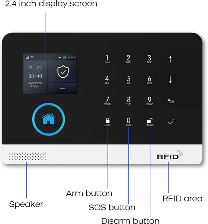 XNY WiFi Thuisbeveiligingssystemen, Draadloos 4G-alarmsysteem voor Thuisbeveiliging met APP-waarschuwing, 21-delig Pakket, Bewegingsdetector, Deur-raamsensor, Sirene, Werkt met Amazon Alexa en Google